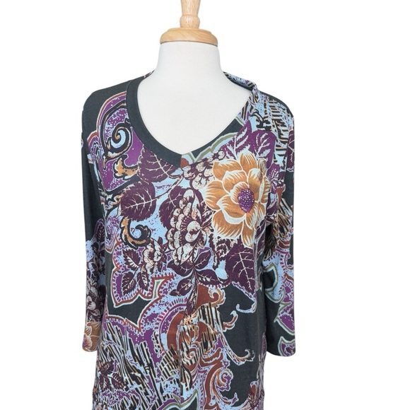 Soft Surroundings Purple and Blue Graphic Tunic with 3/4 Sleeves Large - Picture 2 of 8